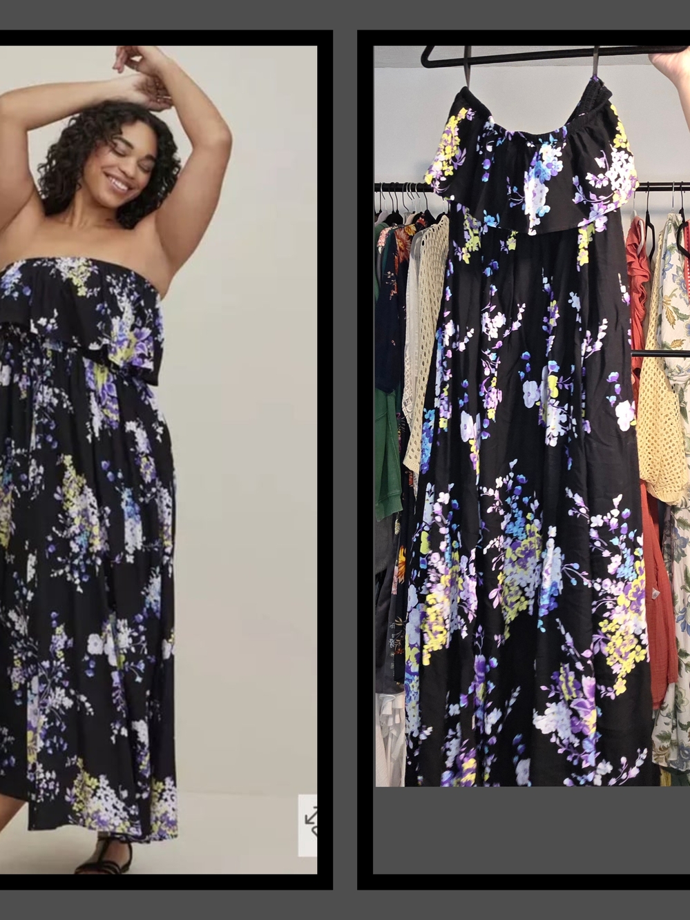 torrid Black Strapless Floral Maxi Dress with Ruffle Bodice